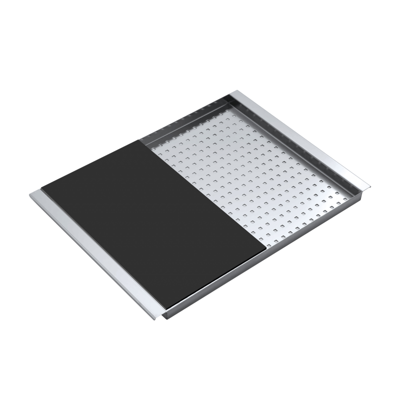 Rectangular stainless steel bowl cover with black HPL chopping board